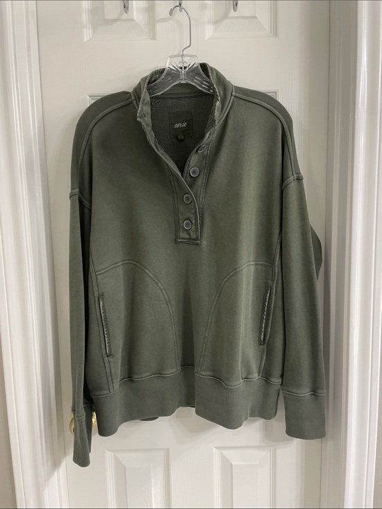 aerie Tops - Aerie Quarter Button Olive Green Sweatshirt